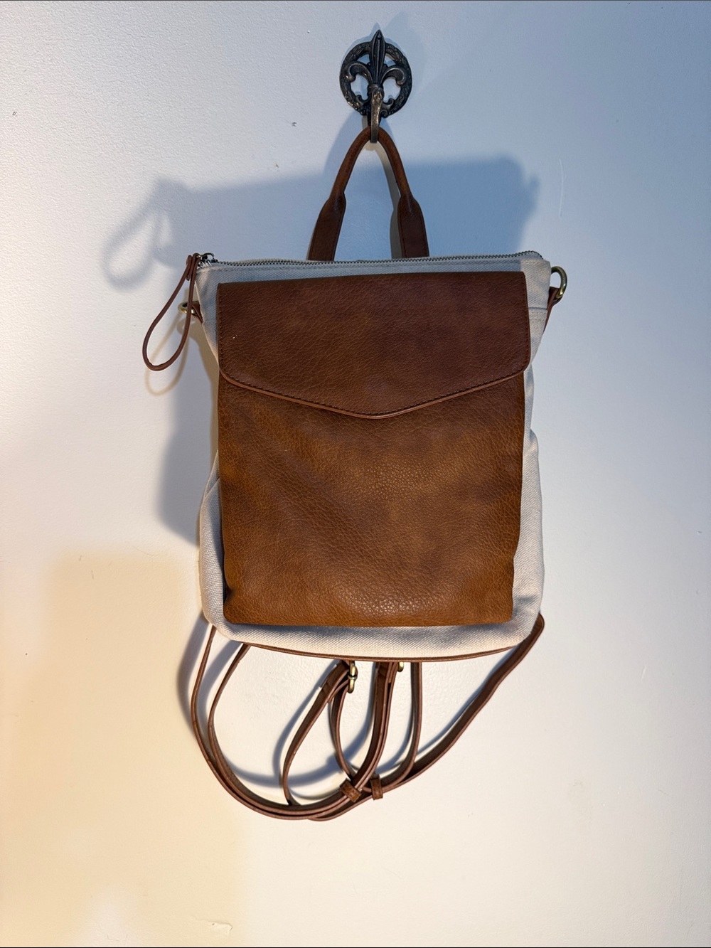 Antik Kraft Canvas and Brown faux Leather Front Pocket Women's Backpack Tote
